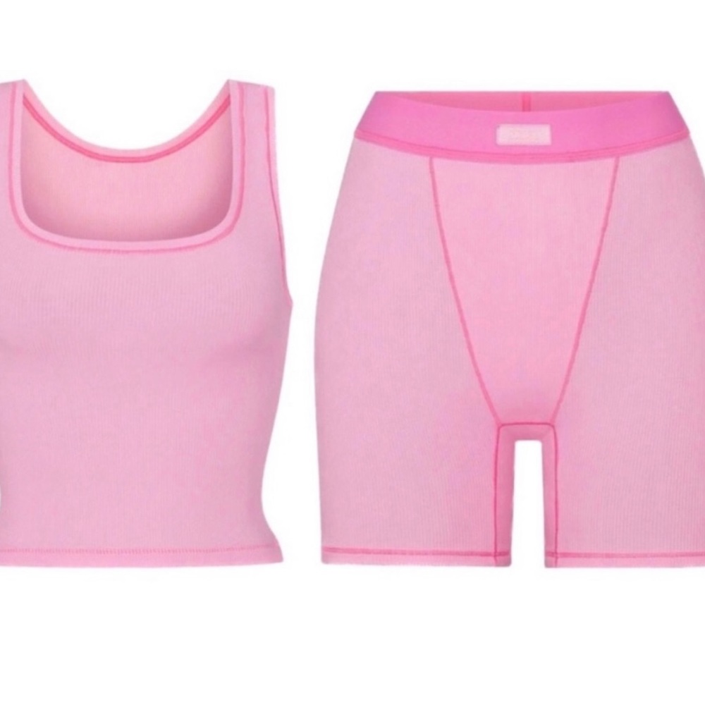 Skims Cotton Rib Tank & Boxer Set Bubblegum Pink